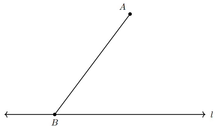 Step 1: Drawing the Transversal Step 1: Line l, point A not on l, point B on l, segment AB drawn as a transversal.